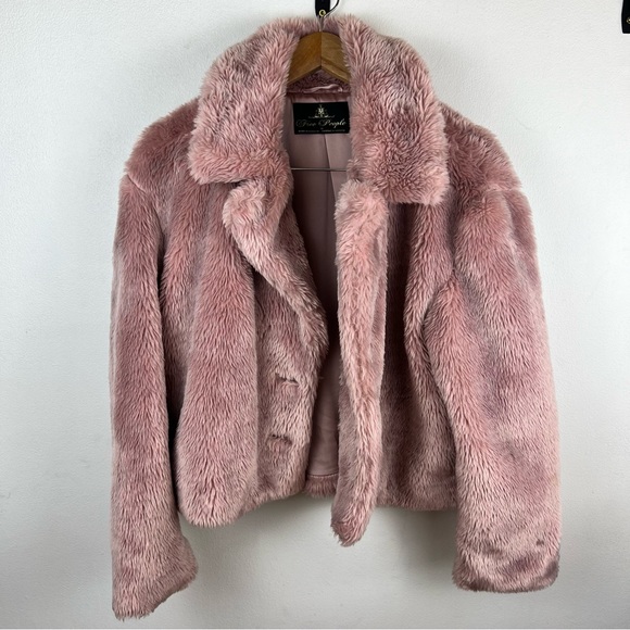 Free People Mena Rose Pink Faux Fur Cropped Jacket - Picture 4 of 9
